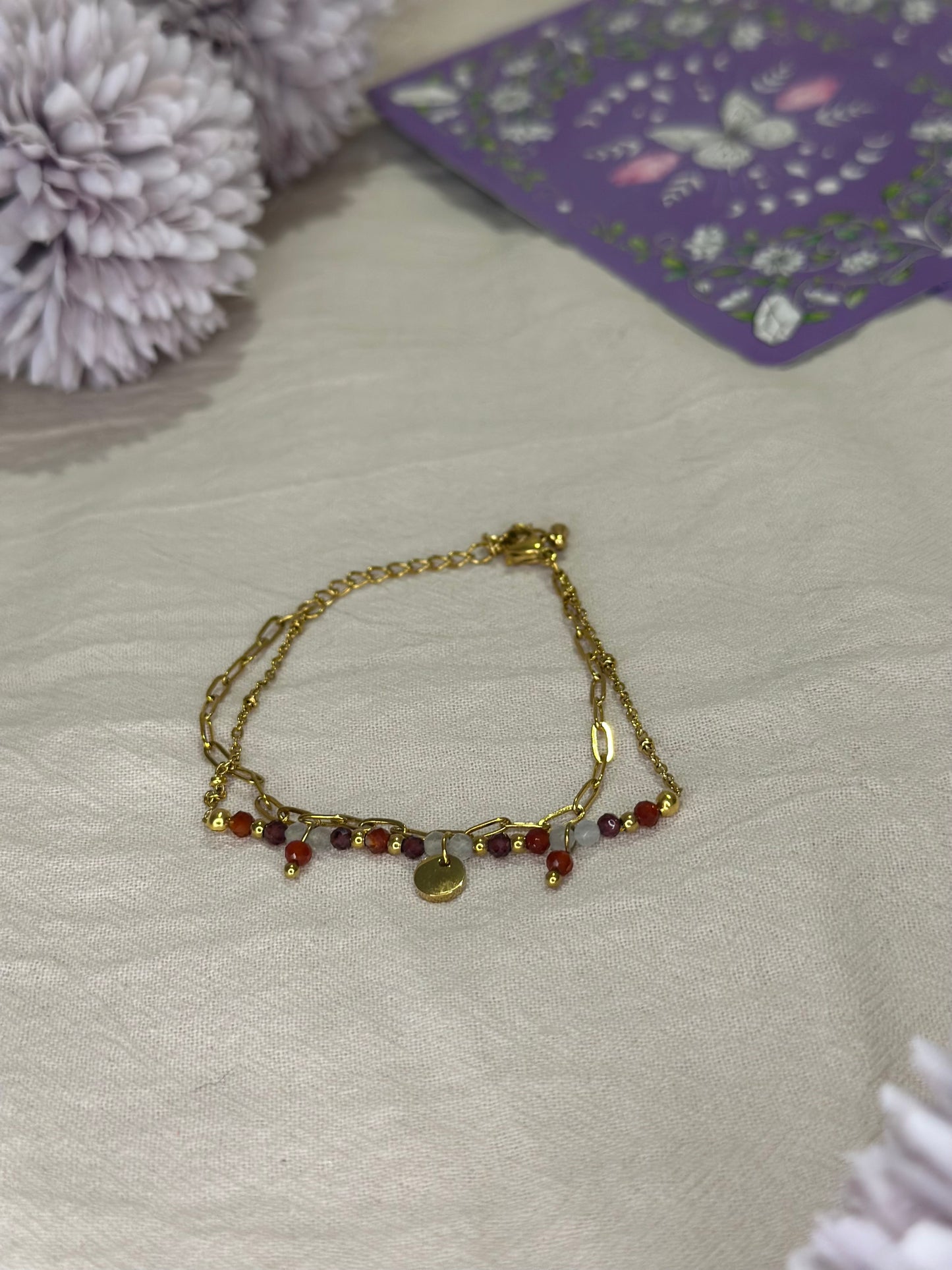 Bracelet Iris doré Cornaline & Cristal de Roche | Énergie & Clarté