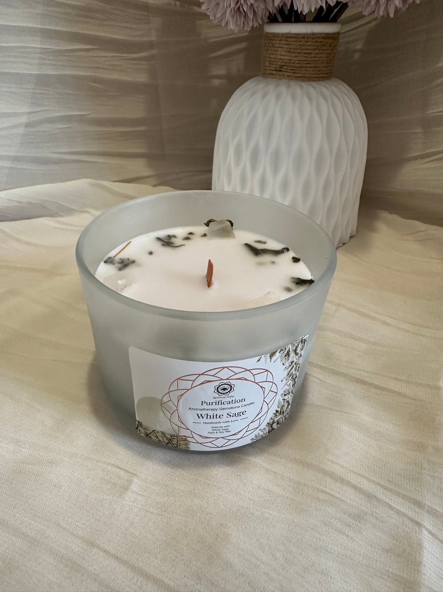 Bougie Purification – Sélénite & Sauge Blanche | Green Tree