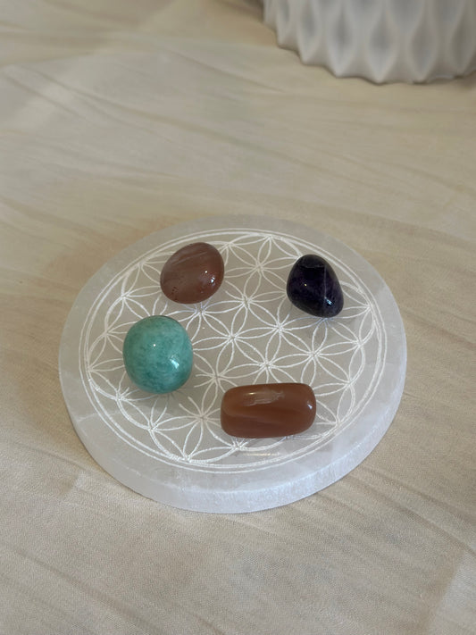 Plaque de Rechargement Fleur de Vie – Sélénite | 10 cm