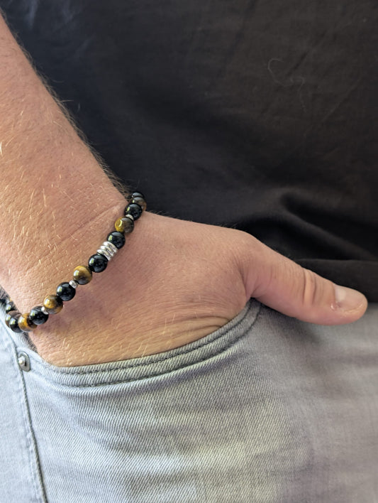 Bracelet Célyos Œil de Tigre & Onyx | Protection & Confiance
