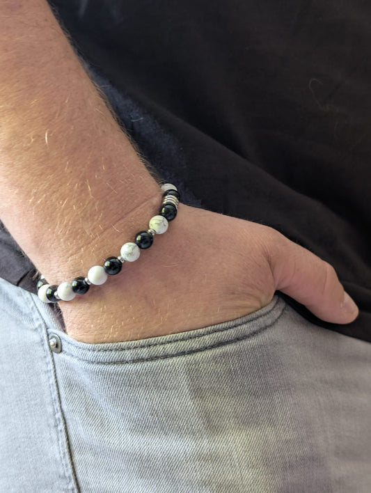 Bracelet Célyos Howlite & Onyx | Calme & Stabilité