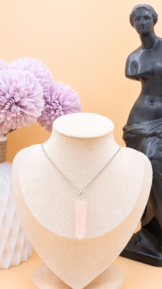 Collier Pendule Quartz Rose | Douceur & Harmonie