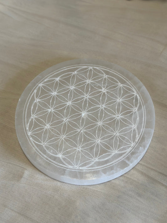 Porte-Encens en Sélénite – Fleur de Vie | 10 cm