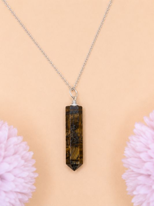 Collier Pendule Œil de Tigre | Courage & Protection