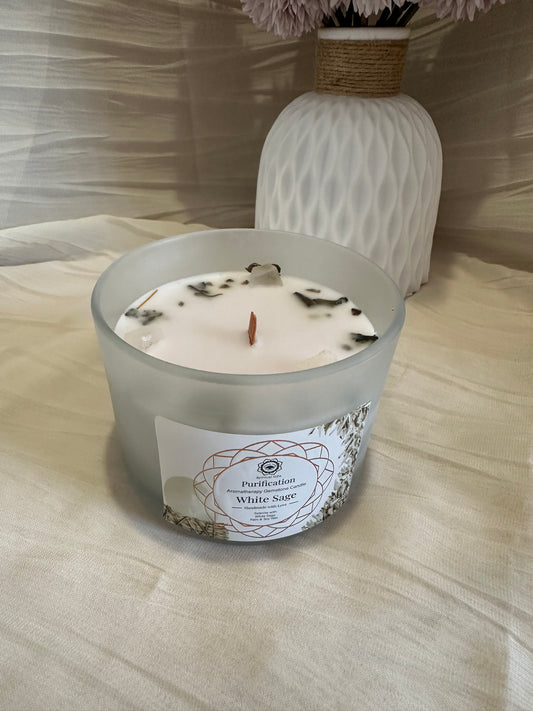 Bougie Purification – Sélénite & Sauge Blanche | Green Tree