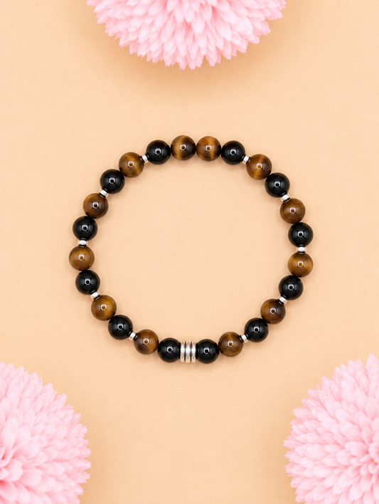 Bracelet Célyos Œil de Tigre & Onyx | Protection & Confiance