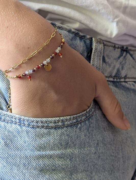 Bracelet Iris doré Cornaline & Cristal de Roche | Énergie & Clarté