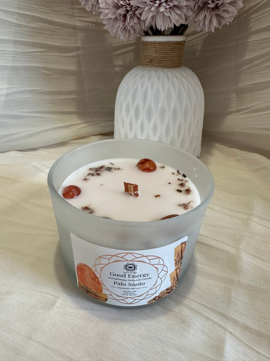 Bougie Énergie Positive – Cornaline & Palo Santo | Green Tree