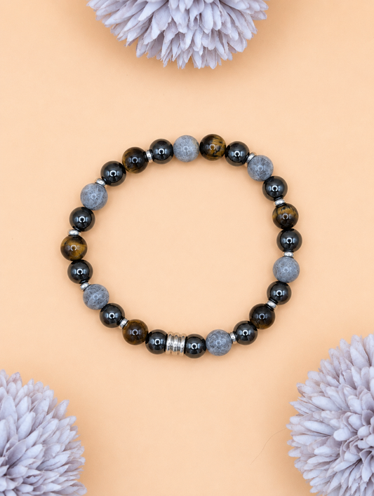 Bracelet Célyos Labradorite, Œil de Tigre & Hématite | Protection & Force