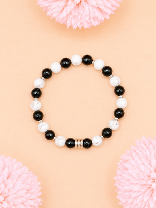 Bracelet Célyos Howlite & Onyx | Calme & Stabilité