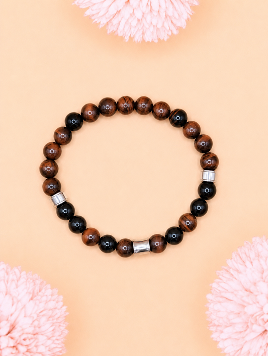 Bracelet Kahel Onyx & Œil de Taureau | Courage & Ancrage