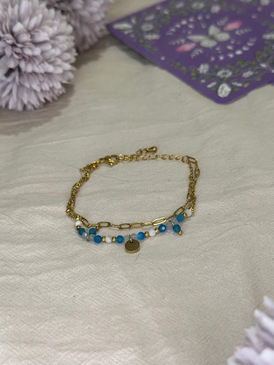 Bracelet Iris doré Apatite Bleue & Aigue-Marine | Clarté & Fluidité