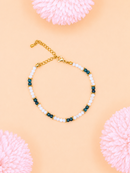 Bracelet Elye doré Nacre & Malachite | Transformation & Harmonie