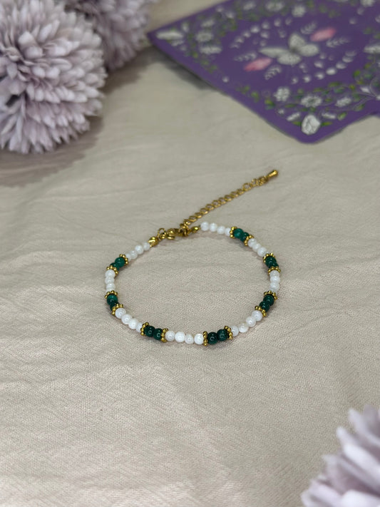 Bracelet Elye doré Nacre & Malachite | Transformation & Harmonie