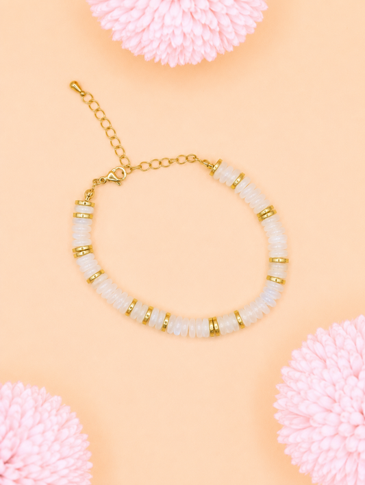 Bracelet Ona doré Jade Blanc | Harmonie & Sérénité