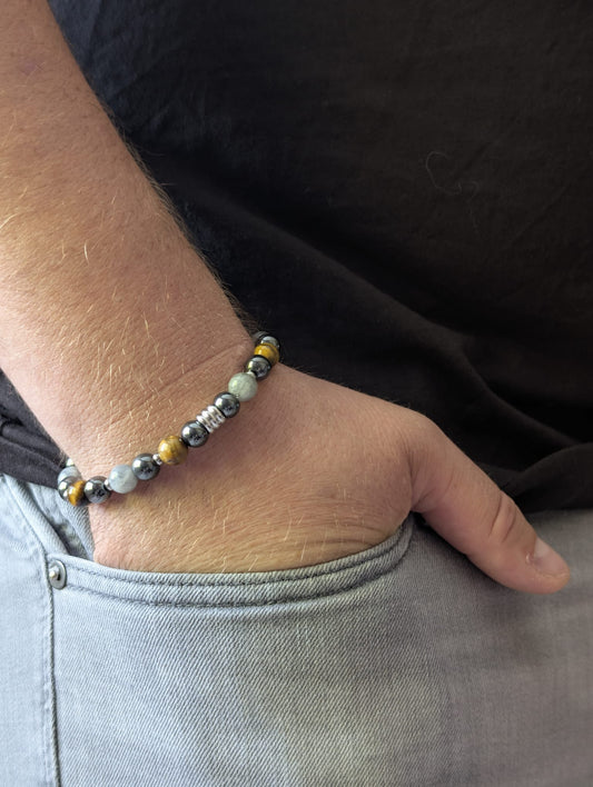 Bracelet Célyos Labradorite, Œil de Tigre & Hématite | Protection & Force