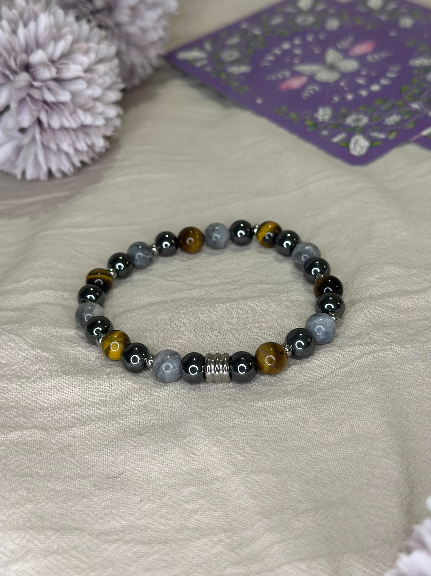 Bracelet Célyos Labradorite, Œil de Tigre & Hématite | Protection & Force