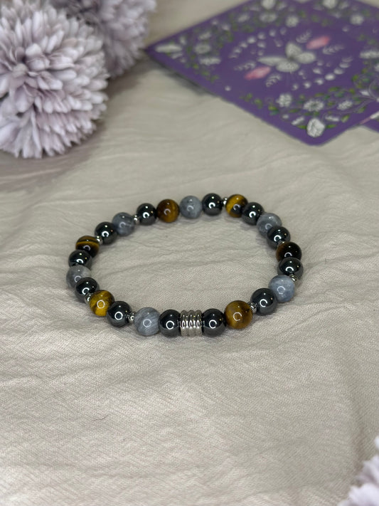 Bracelet Célyos Labradorite, Œil de Tigre & Hématite | Protection & Force