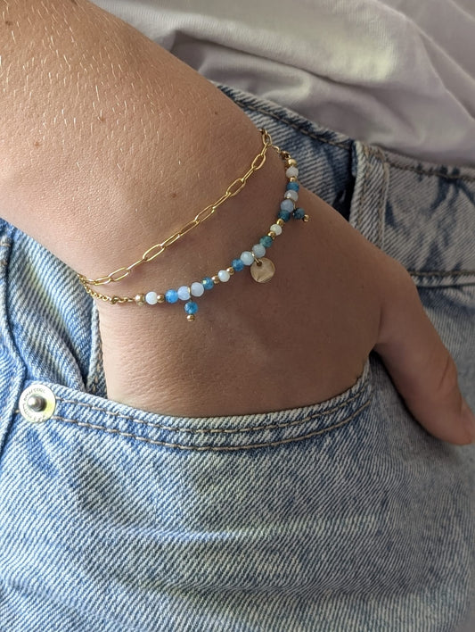 Bracelet Iris doré Apatite Bleue & Aigue-Marine | Clarté & Fluidité
