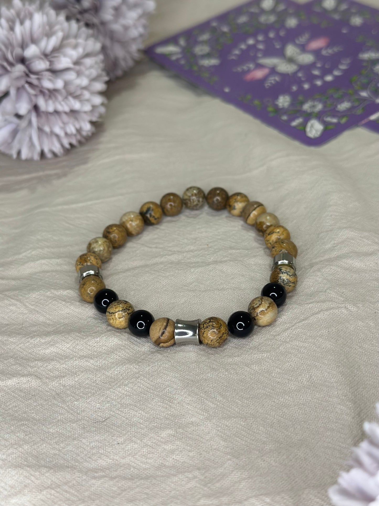 Bracelet Kahel Onyx & Jaspe Paysage | Ancrage & Stabilité