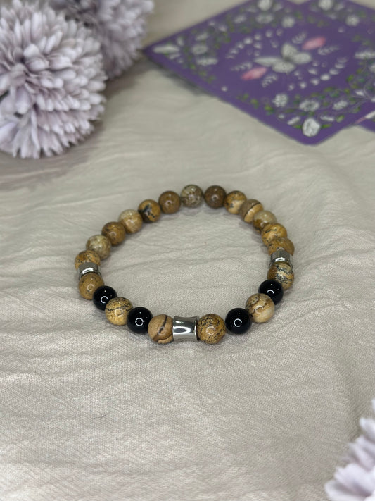 Bracelet Kahel Onyx & Jaspe Paysage | Ancrage & Stabilité