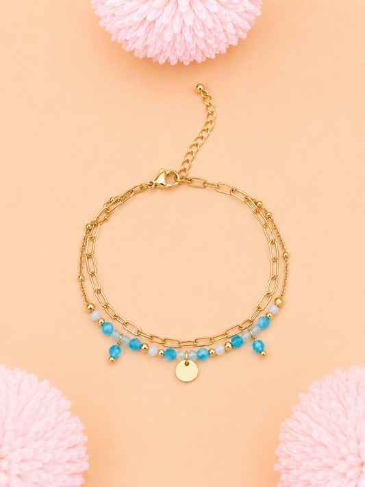 Bracelet Iris doré Apatite Bleue & Aigue-Marine | Clarté & Fluidité