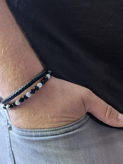 Bracelet Aska cuir noir Howlite & Onyx | Force & Calme