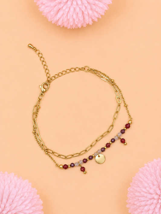Bracelet Iris doré Cornaline & Cristal de Roche | Énergie & Clarté