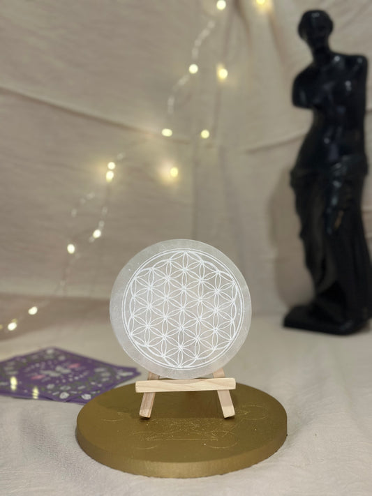 Plaque de Rechargement Sélénite | Fleur de Vie - DENILYA