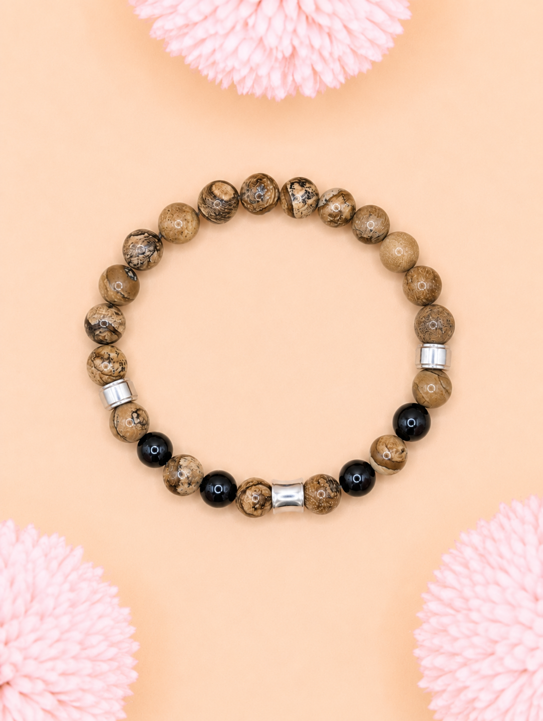 Bracelet Kahel Onyx & Jaspe Paysage | Ancrage & Stabilité